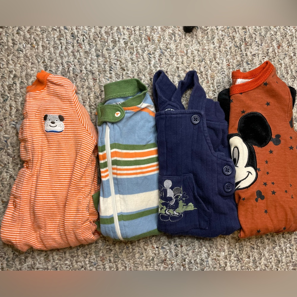 LOT OF 4 Carter’s Mickey Mouse Burt’s Bees Sleepers Outfits Boys 3-6 Months